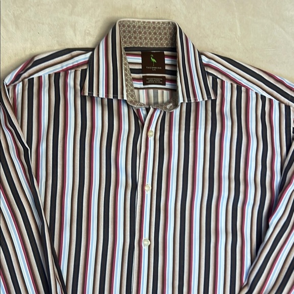 Men’s Tailorbyrd sz L Colourful Striped Button Down Brown Blue Pink - Picture 4 of 11